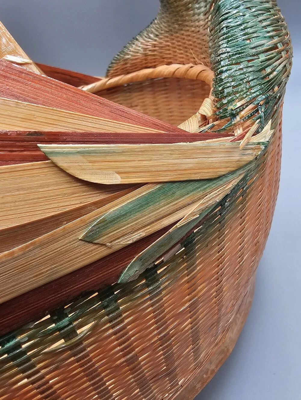 MCM Zhejiang Duck Large Basket Handwoven China Mallard Vintage 60s Wicker Bamboo